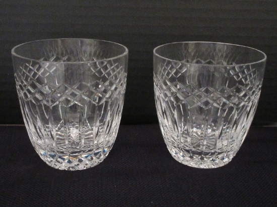 Pair - Galway Crystal Castlerosse Pattern Cut Old Fashioned 3 3/4" Rounded Glasses