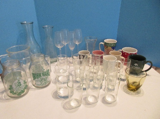 Group - Glassware Federal Glass Star Pattern Clear 7" Pitcher, 4 Wine Stems