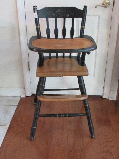Vintage Hitchcock Style Traditional Design Baby High Chair w/ Tray Natural/Black Finish