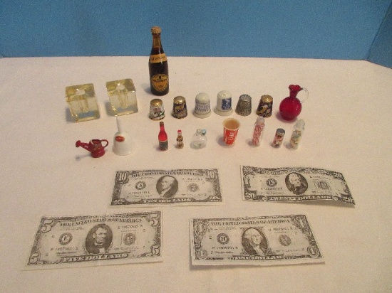 Miniatures Bottles Guinness 3 3/8", Jars 1 3/8", Coca-Cola Plastic 1" Cup