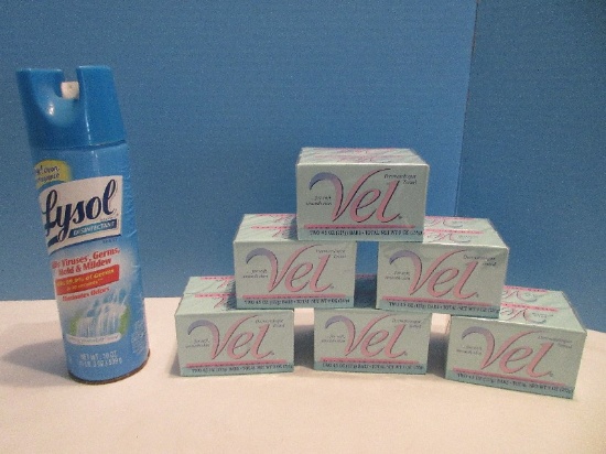 12 Vel 4.5oz Mild Skin Care Soap Bars & Lysol Disinfectant 19oz. Spray Can