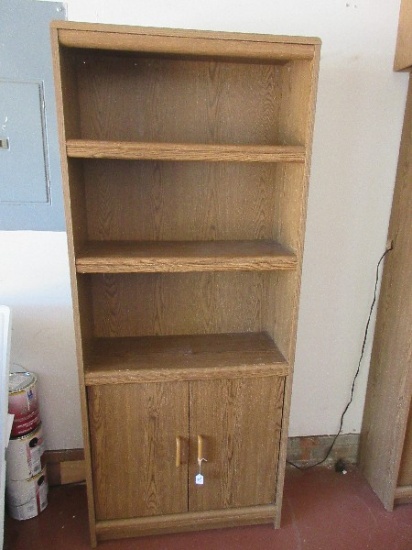 Simulated Walnut Bookcase Cabinet w/ Adjustable Shelves & Double Base Panel Doors