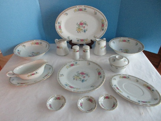 16 Pieces - Liling Fine China Ling Rose Pattern Floral Multi-Color Hostess Serving Set