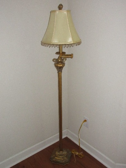 French Inspired Classic Urn, Acanthus Leaf & Bell Flower Design Swing Arm Floor Lamp