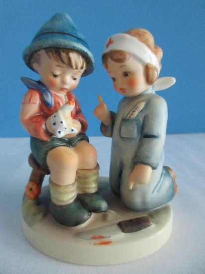 Vintage Goebel Hummel "Little Nurse" 4 1/2" Figurine #376 Girl Nursing Boy w/ Cut Finger