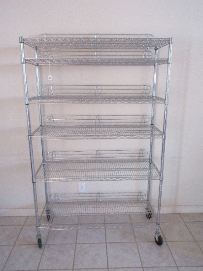 Commercial Grade Rolling NSF King Long Industrial 6-Tier Chrome Steel Wire Shelving Unit