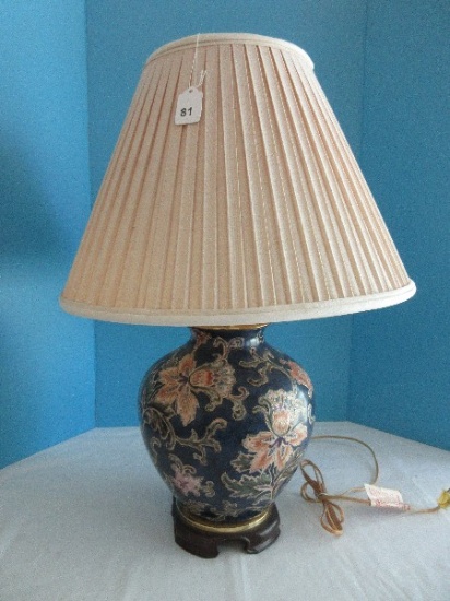 Semi-Porcelain Oriental Floral & Foliage Design Vase Form 26" Table Lamp Hand Painted
