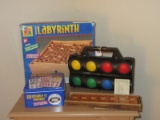 Game Group Color Double 15 Dominos, Cribbage, Solid Wood Labyrinth, Bocce Ball