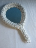 White Wicker Dresser Hand Mirror Felt Back