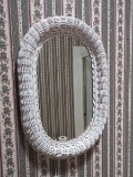White Wicker Oblong Wall Accent Mirror