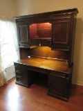 Hammary Furniture Executive Desk w/ Built In Outlets, Lighted Credenza Hutch