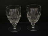 Pair - Waterford Crystal Colleen Short Stem Pattern Water Goblets Cut Criss Cross Hatch Design