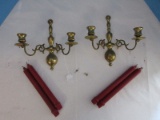 Pair - Brass Williamsburg Style Double Arm Candle Wall Sconces