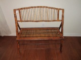 Chinoiserie Bamboo Folding Settee Bench w/ Curved Back