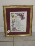 Calligraphy Foil Angels Floral Print Psalm 91 in Antiqued Gilded Patina Frame/Matt