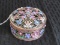 Enameled Copper Patina Scroll Design Powder Box Floral Motif