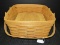 Wooden Hand Woven Longaberger Basket w/ Wooden Floral Plaque & Wooden Stand