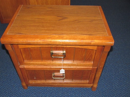 Wooden Stanley Furniture 2 Drawer Side Table, Metal Pulls, Ribbed Design