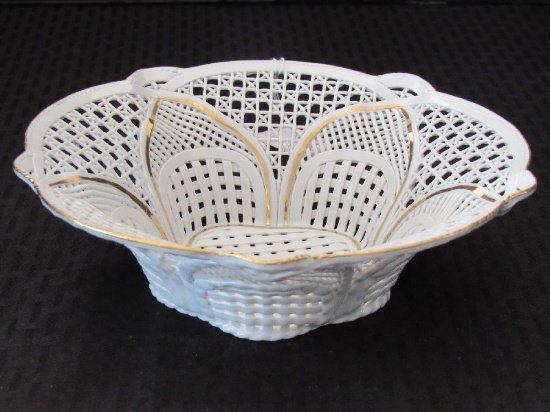 Transipor White Ceramic Lattice Design Bowl White/Gilded