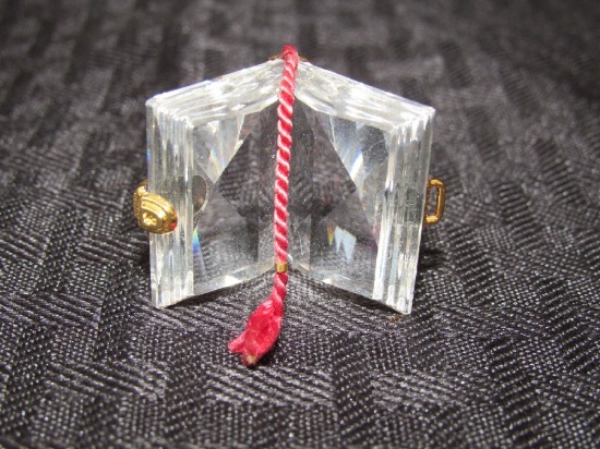 Miniature Crystal Cut Book w/ Gilded Clasp & Red Rope
