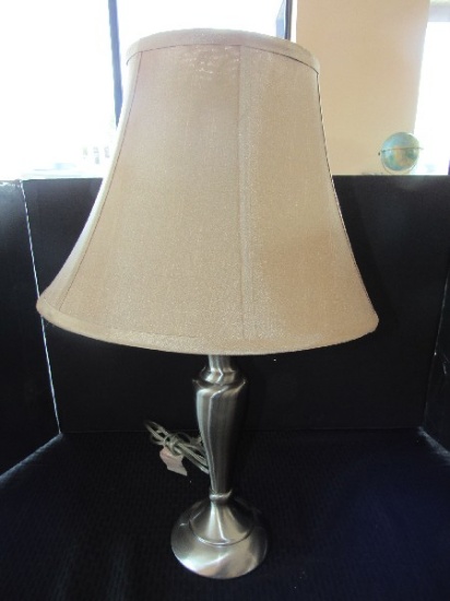 Tall Metal Scallop Design Lamp w/ Gilded/Scroll Motif Shade