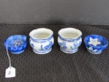 4 Ceramic Blue/White Floral Pattern 2 Dishes Takakashi, 2 Votive Candle Holders