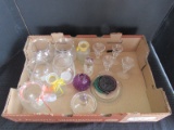 Misc. Glass Lot - 4 Scallop Rim Vases, 4 Candle Holders, Jars, Etc.