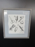 Black/White Hand Drawn Fishing Lures Artist Signed Johnathan