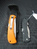 Black Fishing Gutting Knife & Orange Frost Folding Knife in Black Fabric Case