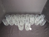 18 Clear Glass Cups Floral/Scroll Design