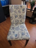 Scroll/Floral Pattern Upholstered Chair Wood Block Legs