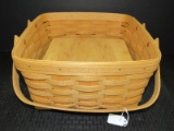 Wooden Hand Woven Longaberger Basket w/ Wooden Floral Plaque & Wooden Stand