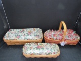 3 Wooden Hand Woven Longaberger Flower Baskets