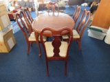 Wooden Extendable Dining Table w/ 1 Leaf, Curved Legs w/ 6 Chairs, Curved to Pad Feet