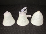 Lladro 3 Porcelain Bell 1 w/ Praying Angels, 1 w/ Manager Scene, 1 w/ Ornate Scroll Motif