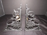 Black Metal Wall Mounted Sconces w/ Palm Tree Motif Center