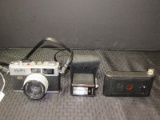 Minolta Hi-Matic E Vintage Camera, Minolta Flash & Vintage Black Camera