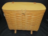 Longaberger Wooden Hand Woven Picnic Basket Wood Top/Feet, Leather Strap