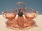 Pink Depression Glass Caddy w/ Creamer, Open Sugar Bowl, Salt & Pepper Shakers