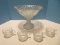 Pressed Glass 2 Piece Pedestal Punch Bowl w/ 4 Cups Hobstar & File Pattern