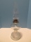 Pressed Glass Pedestal Oil Lamp Ribbed Pattern w/ Chimney