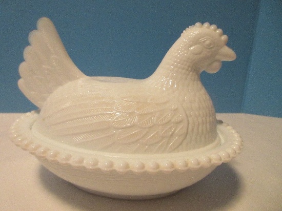 Vintage Indiana Glass Hen on Nest Milk Glass Covered Candy Dish