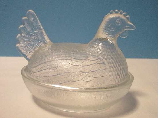 Clear Pressed Glass Hen on Nest Covered Candy Dish