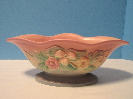 Circa 1940's Hull Art Pottery USA Wild Flower Pattern Console Center Piece Bowl Matte Finish