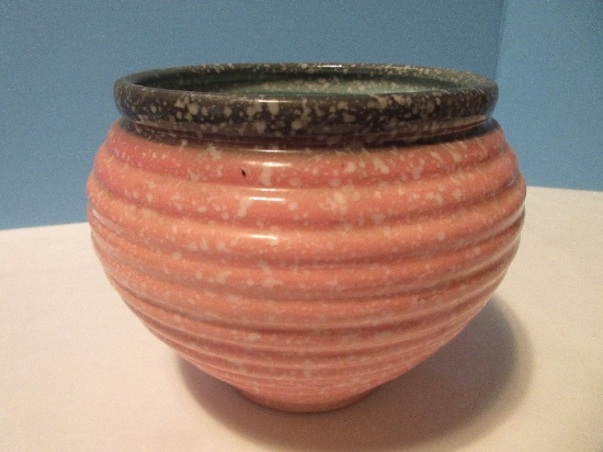 Hull Art Pottery "Royal Imperial" Jardinière #75-6" Retro Colors Pink/Turquoise Ribbed Design