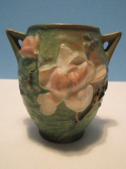 #8611 Roseville Pottery USA Magnolia Bloom Double Handle 4 1/4" Vase