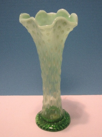 Northwood Glass Green Opalescent Tree Trunk Pattern Swung 10 1/2" Vase