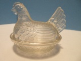 Hazel Atlas Clear Glass Small Hen on Nest Covered Candy Dish