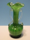 Artisan Hand Blown Emerald Overlay Glass 9 1/4
