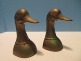 Pair - Brass Duck Head Bookends, Solid Brass Collection by Leonard 6 1/2